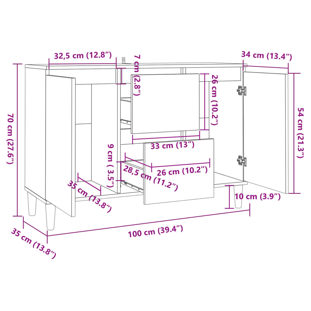 Sideboard Grau Sonoma 101x35x70 cm Holzwerkstoff